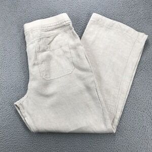 CHICOS Pants Size L/12 (2) Beige 100% Linen Straight Leg High Rise‎ 34x29